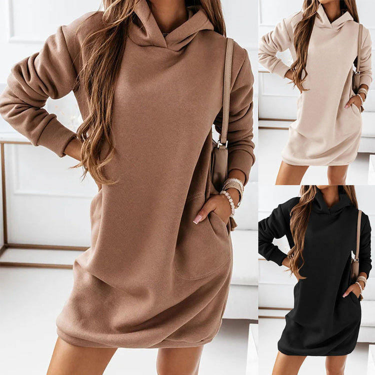 ESSENCE | Camel oversized hoodie dress with pockets – cozy, chic, and versatile. Perfect for casual streetwear looks or laid-back days with effortless style.