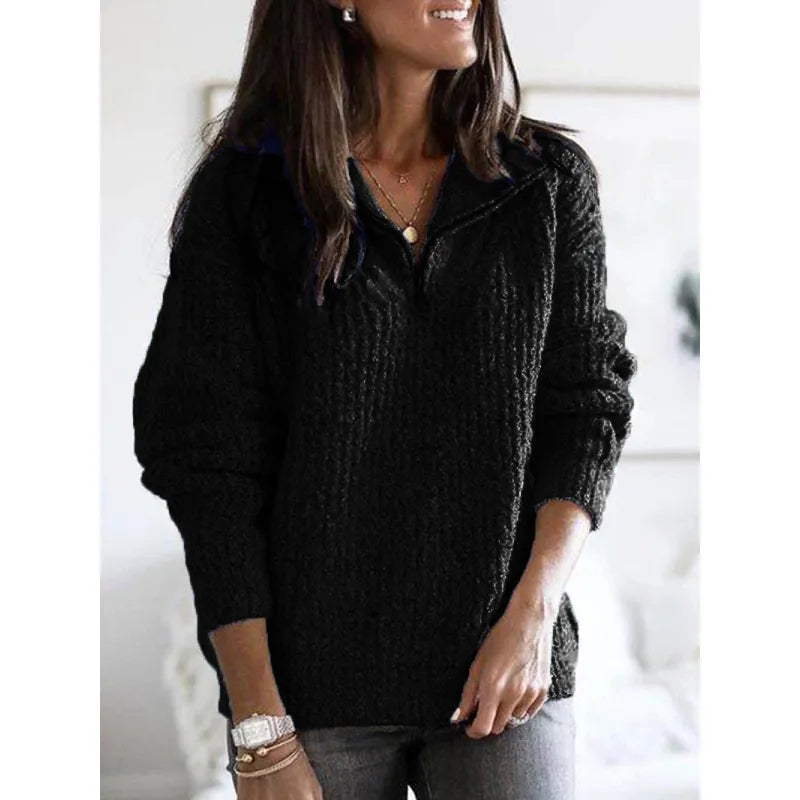 NORDIC | Black textured knit pullover with half-zip