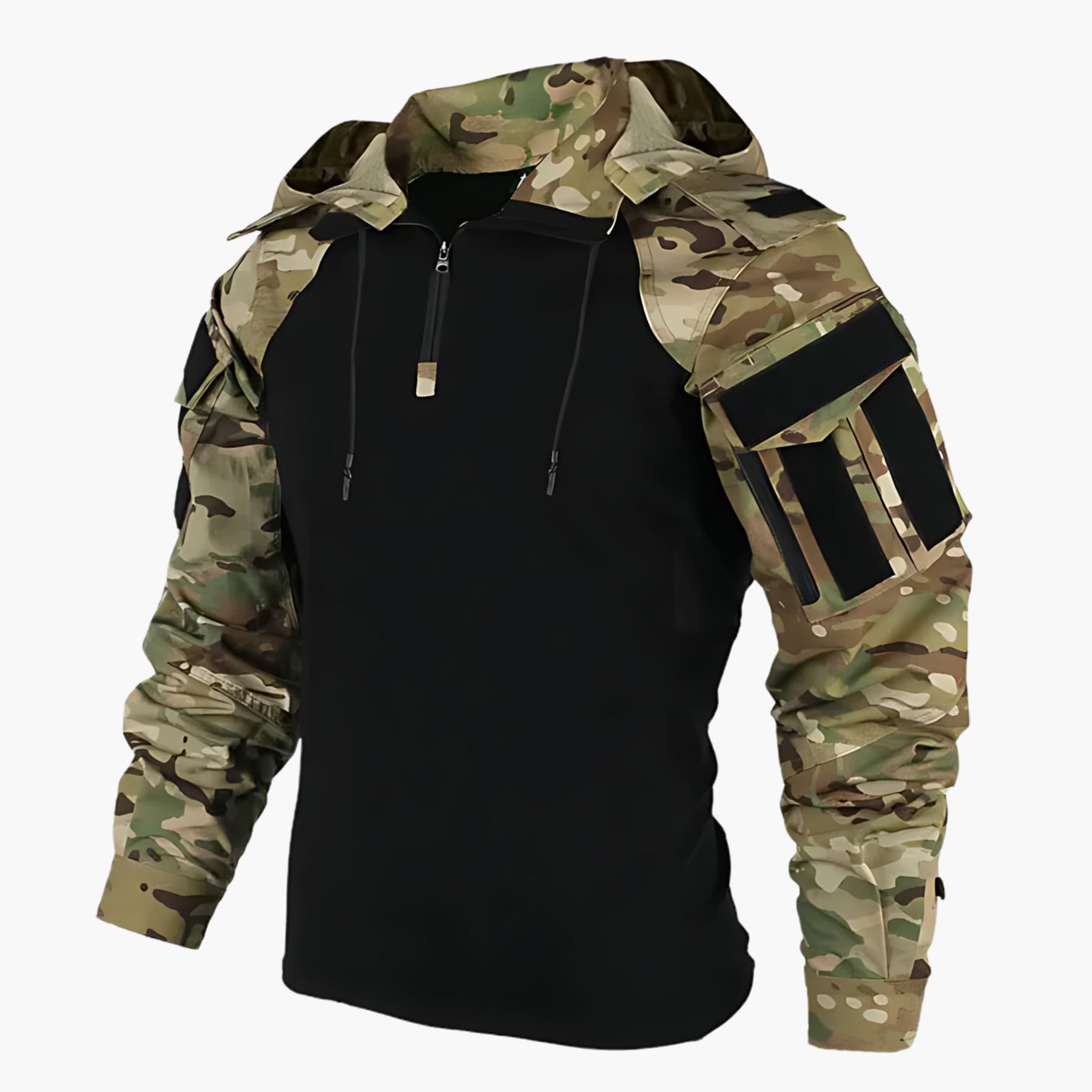 TACTICAL | Black and green military-style jacket with hood