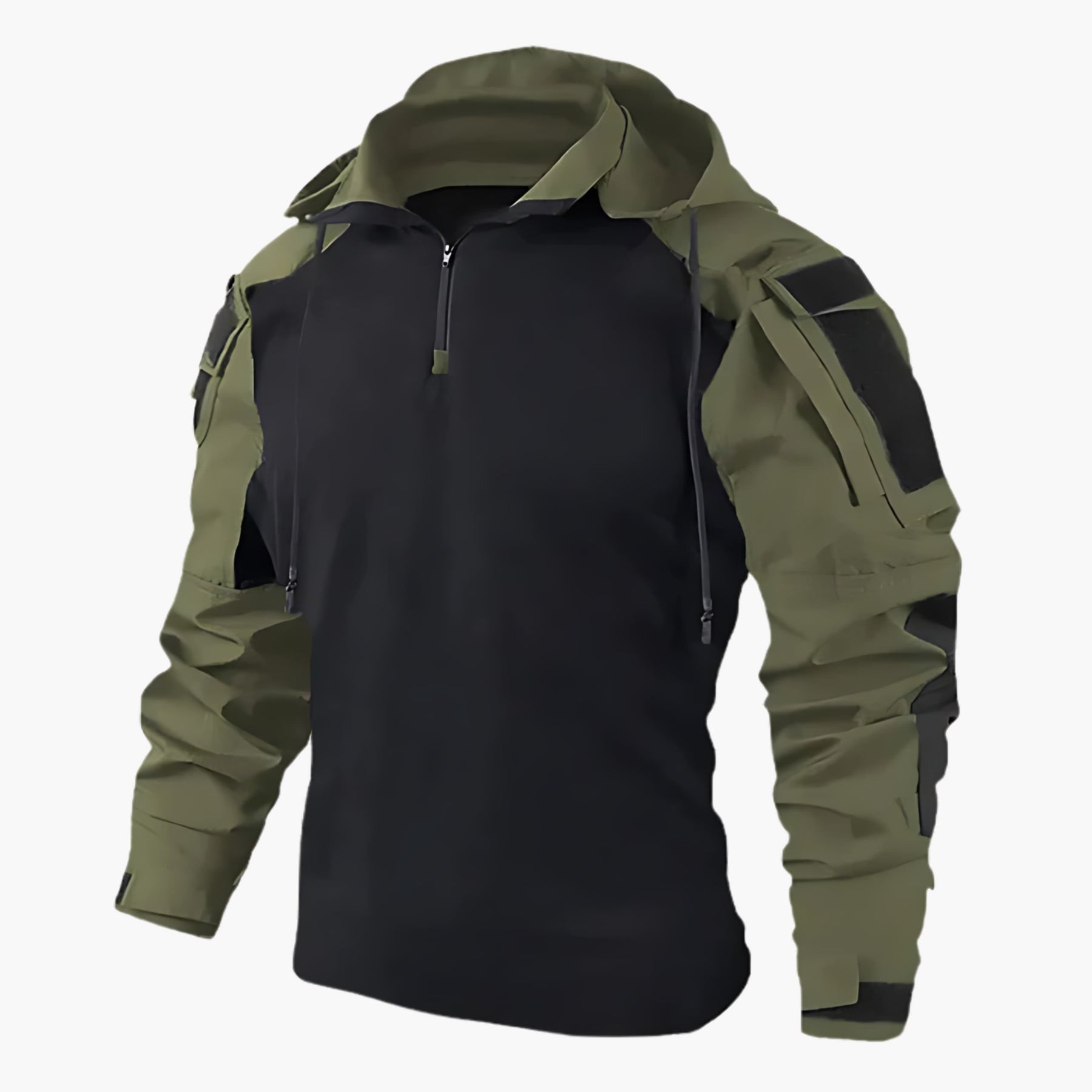 TACTICAL | Black and green military-style jacket with hood